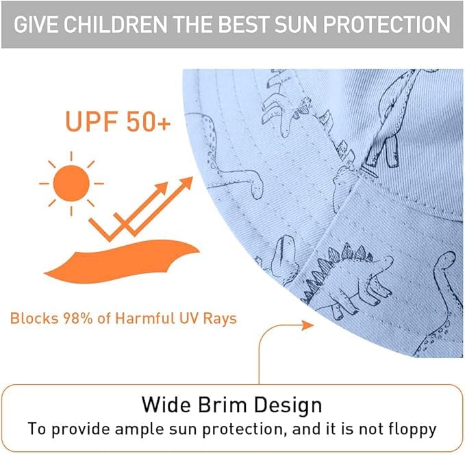 Baby Sun Hat Cotton, 46cm Wide Brimmed hat, Toddler UPF 50+ Sun Protection Beach Bucket Hat Kids Boys Girls Beach Summer Play Hat - Image 3