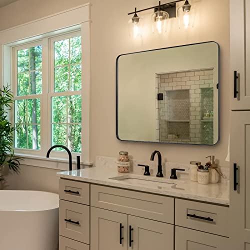 ANDY STAR Wall Mirror for Bathroom, 30x36 Matte Black Bathroom Mirror, Modern Stainless Steel Metal Frame Rounded Corner Rectangle Mirror for Vanity ANDY STAR Wall Mirror for Bathroom, 30x36 Matte Black Bathroom Mirror, Modern Stainless Steel Metal Frame Rounded Corner Rectangle Mirror for Vanity
