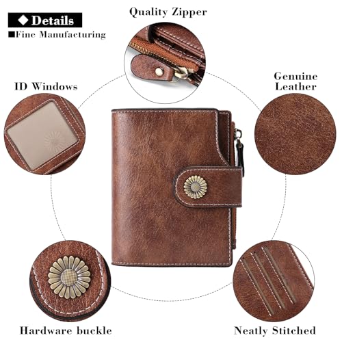Image of FALAN MULE Small Wallet for Women Leather Bifold Compact Small Womens Wallet with RFID Blocking, Light brown