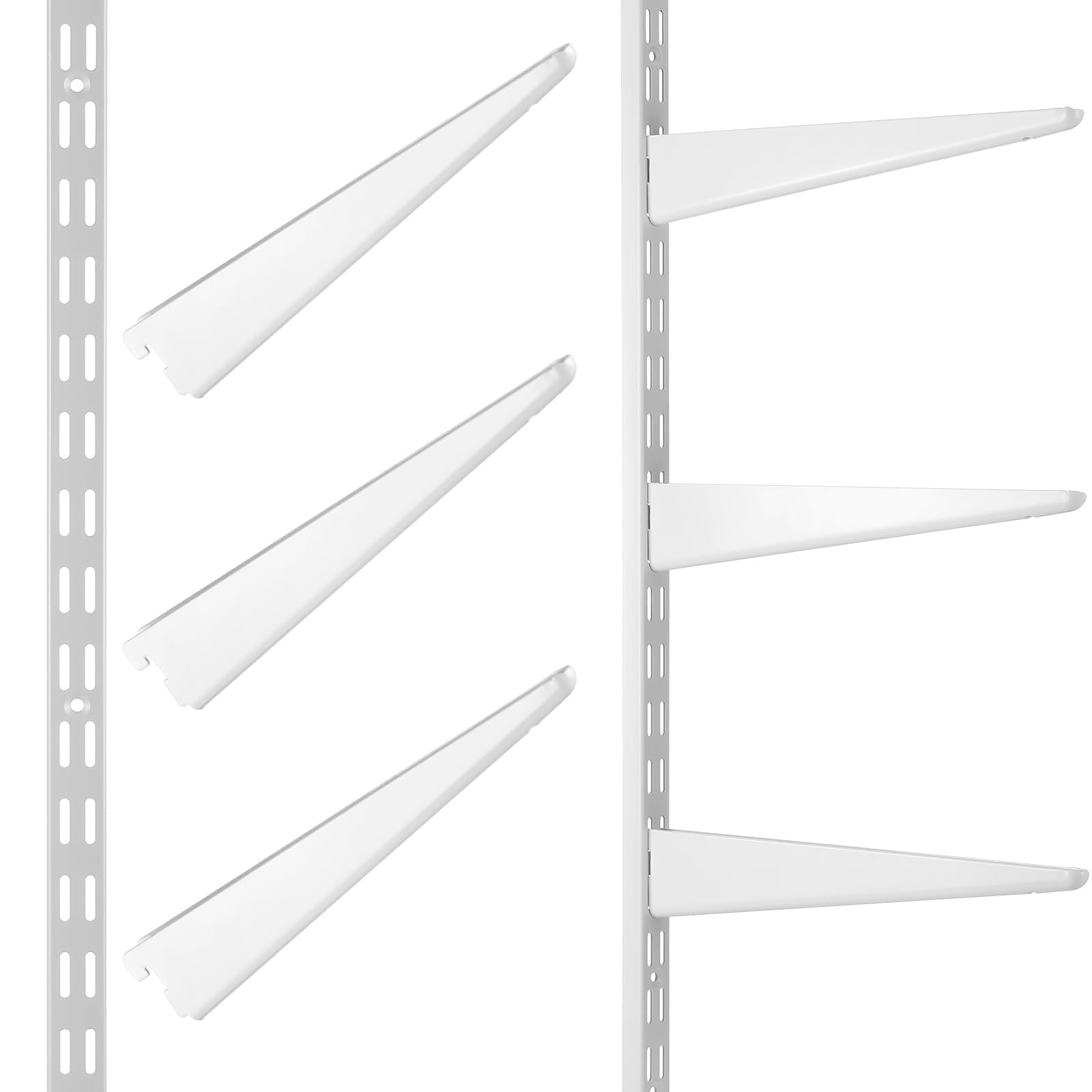 2 Pcs Twin Rail Upright Wall Shelving System 25 Inch with 6 Pcs Adjustable Shelf Bracket 11.5 Inch Heavy Duty Storage Rack Metal Support System for Kitchen Closet Home Indoor (White)