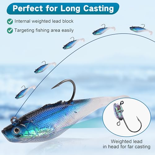 Soft Fishing Lures Pre-Rigged Swimbait Jig Head Paddle Tail Swim Baits Swim Shad Lures Soft Plastic Swimbait Bass Trout Walleye Sinking Baits Fishing Lures Kit for Saltwater Freshwater by SILANON - Image 3
