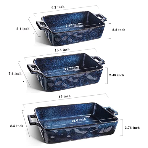 Vicrays Ceramic Bakeware Set, Porcelain Rectangular Baking Dish, Baking Pan Lasagna Pans Casserole Dish Set For Cooking, Kitchen, Cake Dinner, Banquet And Daily Use, 3 Pcs, 15 X 8.5 Inches(Blue) #TOP1