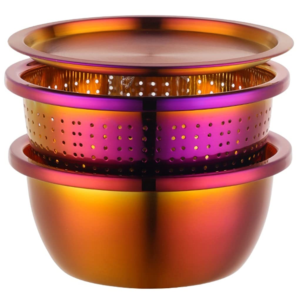 Stylish Colander Bowl Set with Lid, 2-in-1 Strainer and Washing Bowl for Fruits Vegetables, Large Draining Basket for Kitchen (Color : Colorful(A), Size : 20.3×9.5cm)