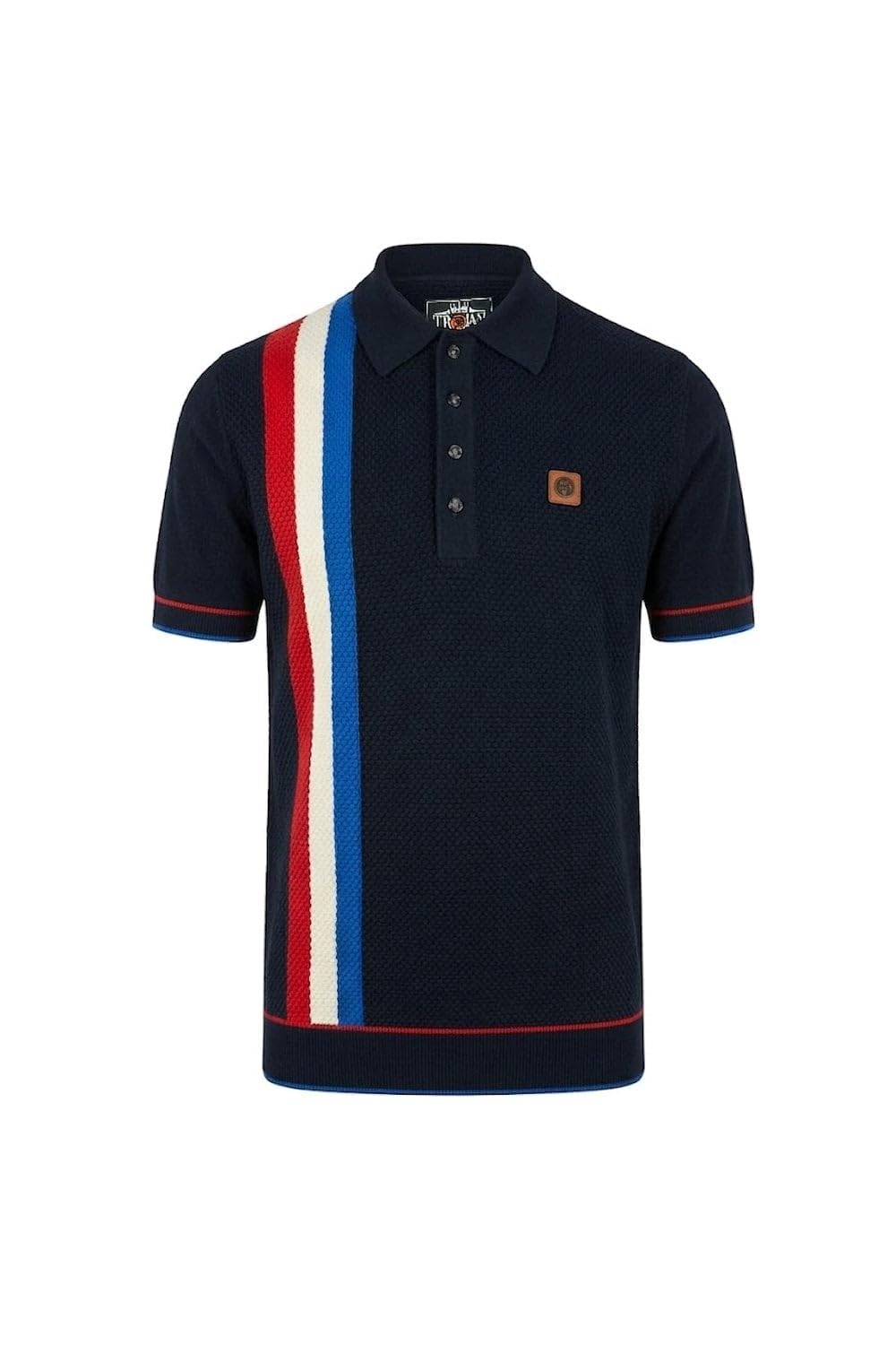 Trojan Men's Navy Racing Stripe Fine Gauge Polo Pure Cotton Regular Fit - Tr/9063