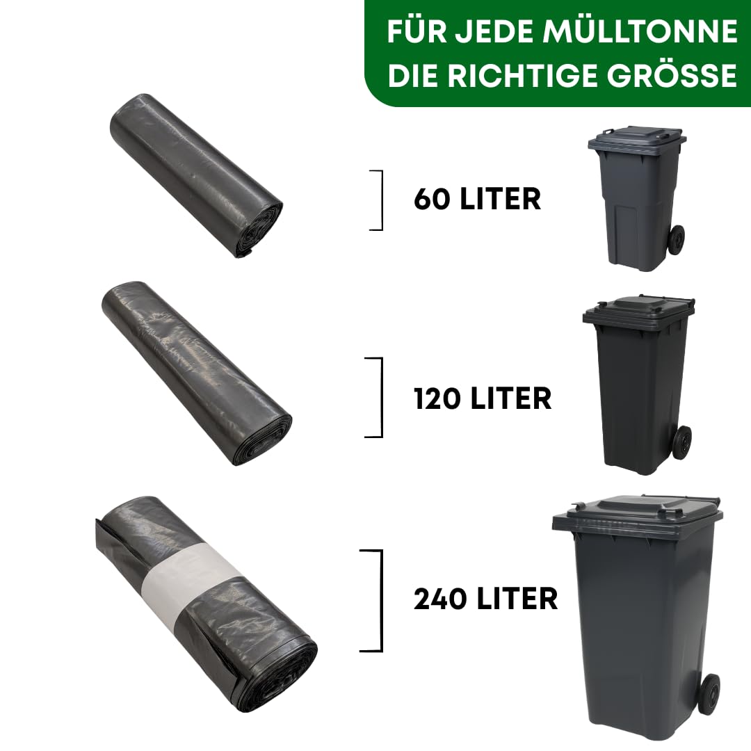 Bolsas de basura extrafuertes, 240 L, 12 rollos, bolsas de basura resistentes para el hogar, jardín y comercio, resistentes a roturas y perforaciones, gran capacidad