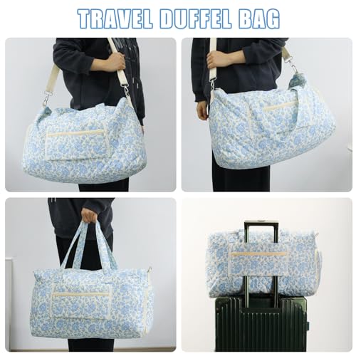 Large Weekender Quilted Travel Bags - Floral Quilted Duffle Bag, Hospital Bag for Women Labor Delivery, Travel Duffel Bag with Shoe Compartment, Gym Tote Bags with Dry and Wet Separation (Set of 2)4