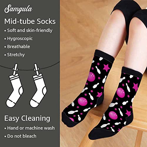 Image of Red Striped Crew Socks for Woman Size 6-8 Christmas Tree Moose Snowflake Dots Lines Girls Socks