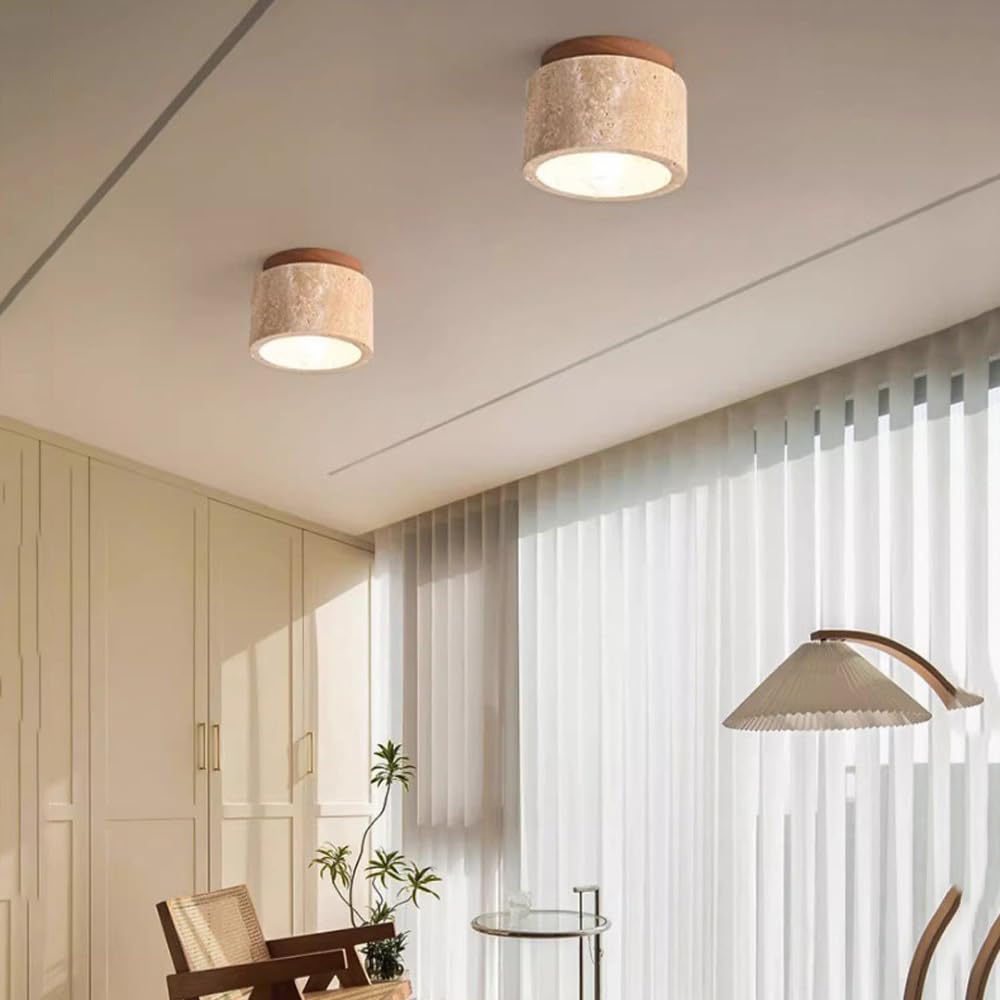 Plafonnier en bois, marbre et pierre, style moderne du milieu du siècle, semi-encastré, petit plafonnier de couloir, style ferme vintage, idéal pour une entrée, un porche, un couloir, un balcon ou un