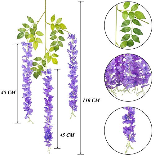 Image of Tdas Artificial Flower Wisteria Hanging Vine for Home Decoration Plants Plastic Flowers Decor Items Decorative Bunch Creepers Garlands Leaves Wedding Room, 110 CM (Purple, 6)