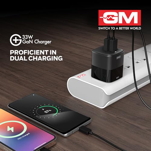 Image of GM G+ 33W Fast Charging Mobile Adapter with GaN Technology | Dual-Port Type A and Type C Adaptor | Travel Charger for Apple iPhones, Smart Watch, Android Phone, and Other Devices (Black)
