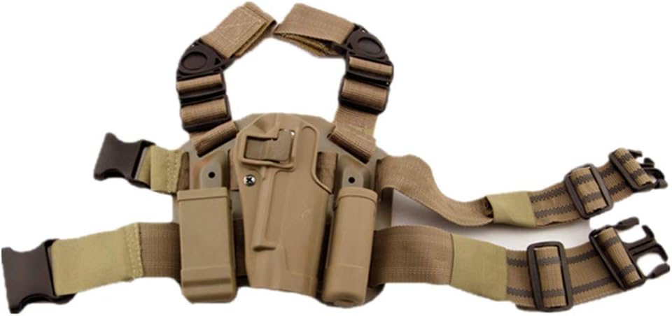 WISEONUS Airsoft Tactical Right Drop Leg Holster Case Leg Paddle Holster Magazine Torch Pouch for Colt M1911 1911