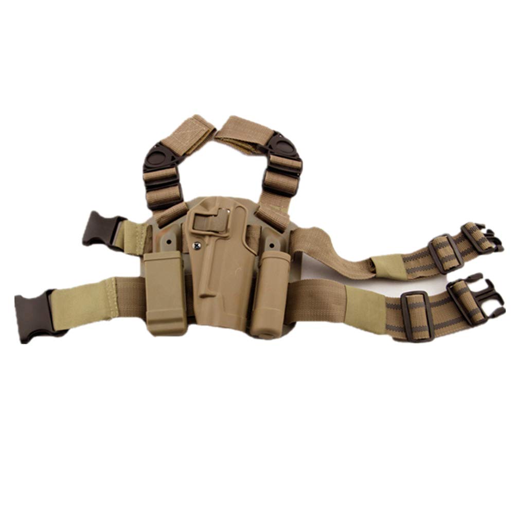 WISEONUS Airsoft Tactical Right Drop Leg Holster Case Leg Paddle Holster Magazine Torch Pouch for Colt M1911 1911