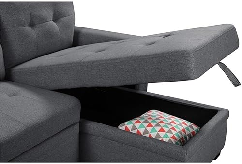 Miniatura 6 de Lilola Home Nathan - Sofá cama modular reversible gris oscuro con diván de almacenamiento, puertos de carga USB y bolsillo