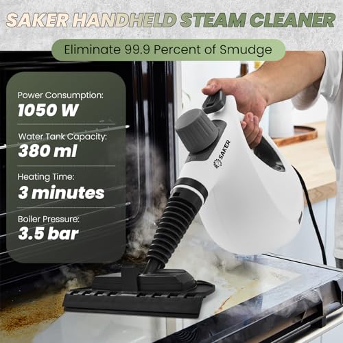 Image of Saker Pressurized Handheld Steam Cleaner,Steam Disinfection Cleaner,Portable Steam Cleaner for Home,1050W Steam Cleaner,Quick Heating & Deep Cleaning of Floors, Cars, and Kitchen with 5 Fiber Cloths