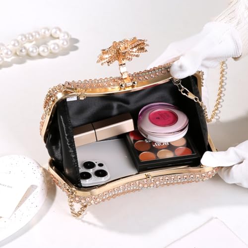 Women's Fashion Rhinestone Beaded Evening Bag Flower Lock Clutch Handbag4