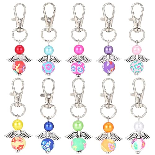 TTBDDM 10 Stücke Anhänger Weihnachten Kommunion, Engel Schlüsselbund, Gastgeschenk Schlüsselanhänger, Engelanhänger, für DIY Hochzeit Taufe Party Schmuck Halskette Handwerk (Zufälliger Stil)