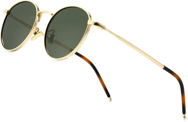 SUNGAIT Round Vintage Polarized Sunglasses Classic Retro Metal Frame Sunglasses Circular for Women Men-SGT059