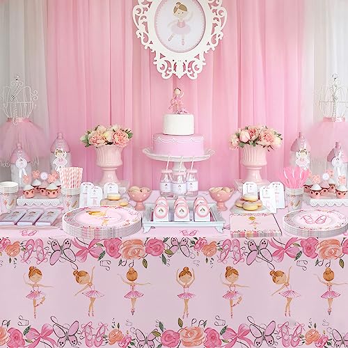 Xigejob Ballerina Birthday Party Tablecloth Decorations, Disposable Dancing Girl Ballet Party Supplies Table Cover, Ballet Theme Dance Birthday Baby Shower Supplies Table Cloth - 2 Pack (54In X 108In) #TOP5