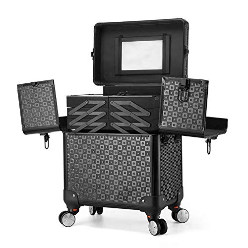 Salon Makeup Train Case Trolley Carrito de peluquería con Ruedas Artista Bandeja de Almacenamiento de cosméticos Organizador Maleta para uñas Profesionales Tatuaje Equipaje de Viaje con 4 RU