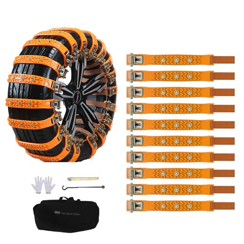 AUTO HIGH 10 Pack Universal Car Snow Chains with Storage Bag and Tools, Tires...