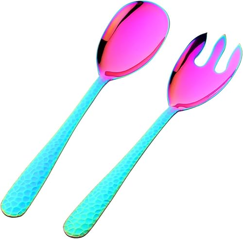 Miniatura 36 de Juego de cuchara y tenedor de ensalada, servidor de ensalada de acero inoxidable de 12 pulgadas, utensilios de servir rojo mágico, paquete de 2
