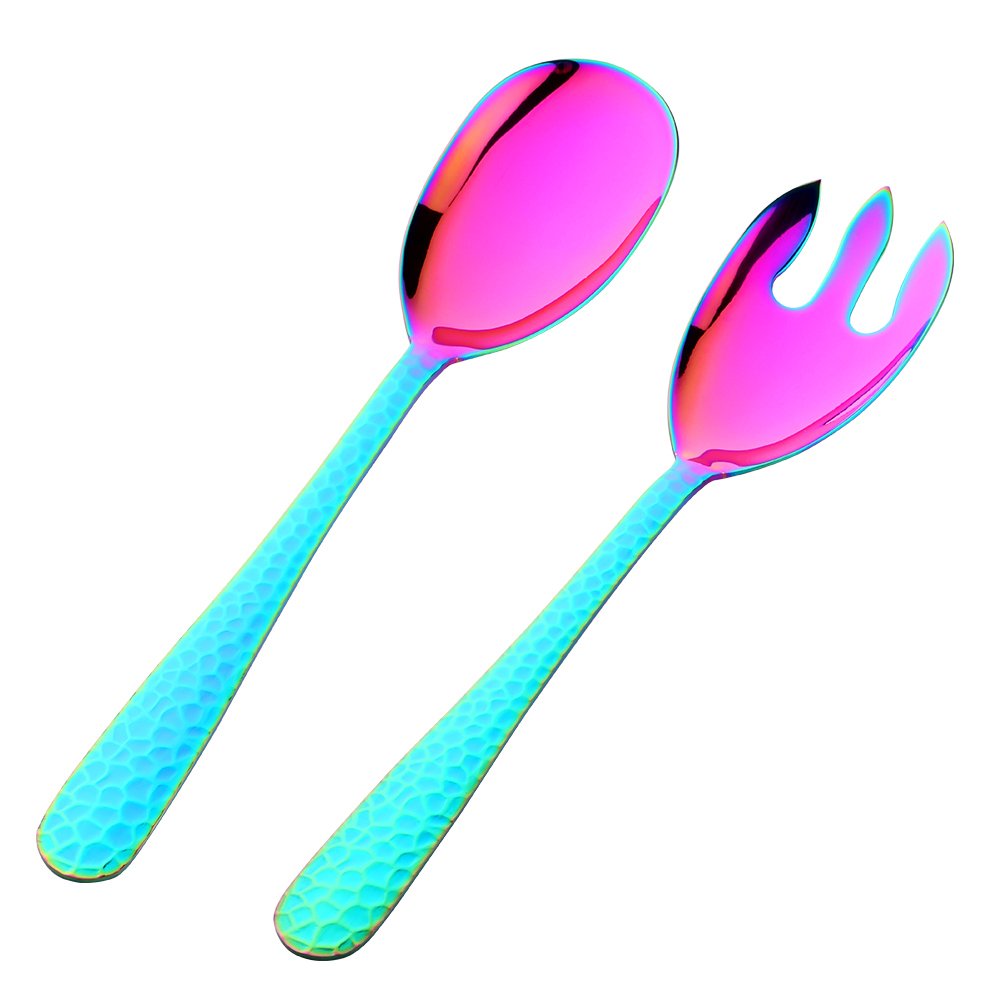 BISDARUN 30.8 cm Stainless Steel Salad Servers, Rainbow Salad Spoon and Salad Forks, Dishwasher Safe and Mirror Polished