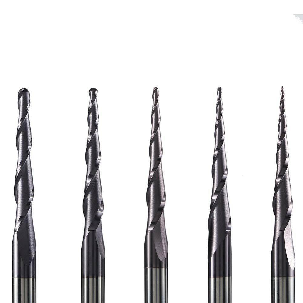 Stożkowy frez końcowy, Frez stożkowy z węglika spiekanego 3,175-8 mm R0,25-R2 Frez CNC Drewno Metal(R1.5-47-D8-TiAlN)