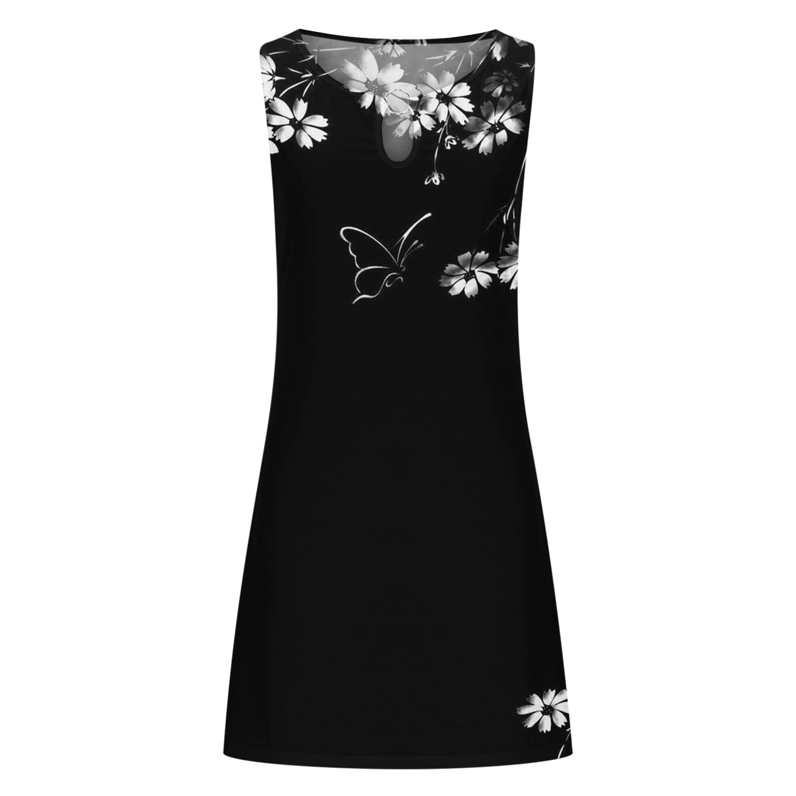 Vestidos Mujer Vestido Reino Unido Venta Señoras Casual Suelto Mariposa Impreso Tanque Ahueca hacia Fuera Vestido De Playa Sin Mangas Boda