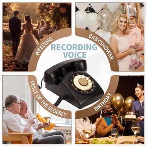 Image of Audio Guest Book Wedding Phone,32GB Memory Customized Audio Messages, Volume Adjustable, with Message Replay Feature, Suitable for All Kinds of Party(Black+Golden Sign)