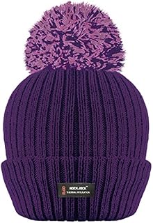 RockJock Ladies Womens Winter Pom Pom Ribbed Beanie Hat with R40 Advanced Thermal Insulation