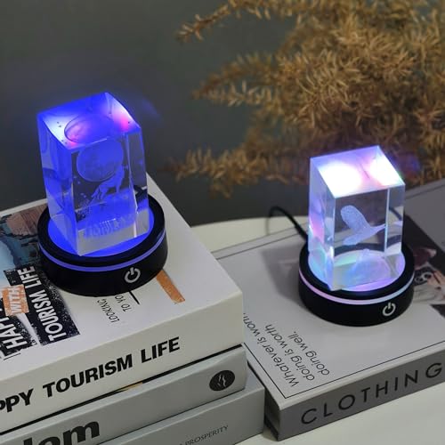 Image of LED Light Base Lighted Display Stand for Crystal 3D Photo Glass Art,2 Pack Round Control LED Night Light Stand 7 Color Changing Display Base with USB Power, Pedestal for Glass Crystal Artwork