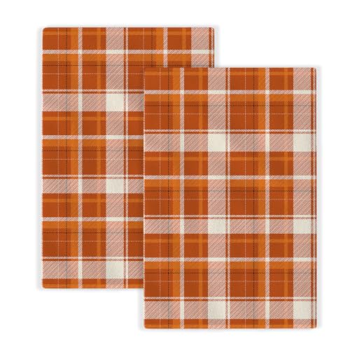 Image of Fall Burnt Orange Yellow Black Buffalo Plaid Kitchen Towels Thanksgiving Autumn Decoration Dish Towels, 16x24 Inch Farmhouse Harvest Holiday Decorative Hand Towels for Kitchen Drying Set of 2