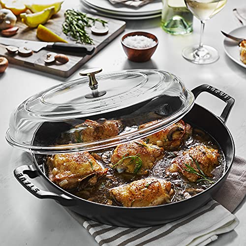 STAUB Cast Iron Braiser with Glass Lid, Dutch Oven, 3.5-quart, serves 3-4, Made in France, Matte Black
