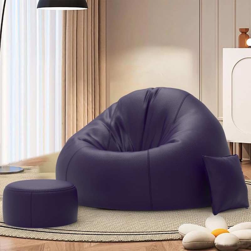 Image of Biggie Bean Bag Chair with Beans Filled 6XL Comfort Haven Bean Sofa-Built for Relaxation-Finished with Elegant Touch with Free Cushion & Footrest (Matching Color : Leatherette Indigo)