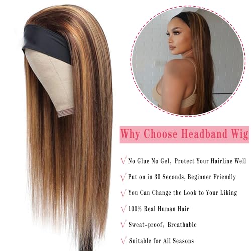 Image of Celiarita Ombre Headband Wig Human Hair Straight 22 Inch Glueless #2 /30 Highlight Colored 150% Density Brazilian Virgin Straight Human Hair Headband Wigs for Black Women