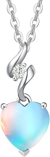 AGVANA 14K White Gold Heart Birthstone Necklace with Diamond