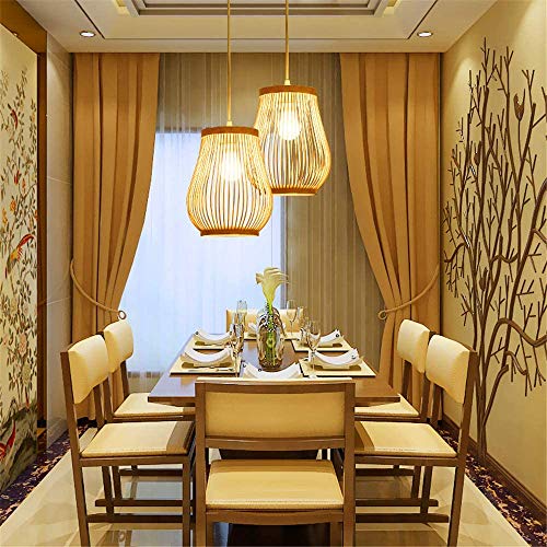 Pendant Light, BAYCHEER Retro Gourd Corridor Lamp Wove Lantern Single Light Ceiling Light Pendants Fixture Hanging Lighting with Shape Rattan for Teahouse Dining Room Patio in Beige, 7.08 inches - Image 3