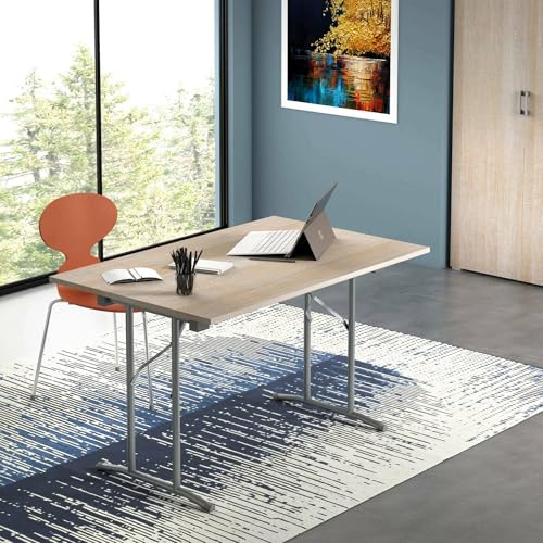 Dmora - Table pliante Arnica, Table de camping avec pieds pliants en métal, Table à manger moderne polyvalente, 100% Made in Italy, 125x75h80 cm, Chêne et Gris