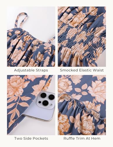 Image of GRACE KARIN Summer Dresses for Women 2026 Vacation,Smocked Floral Maxi Dress,Boho Beach Sundress with Pocket Fashion Clothing