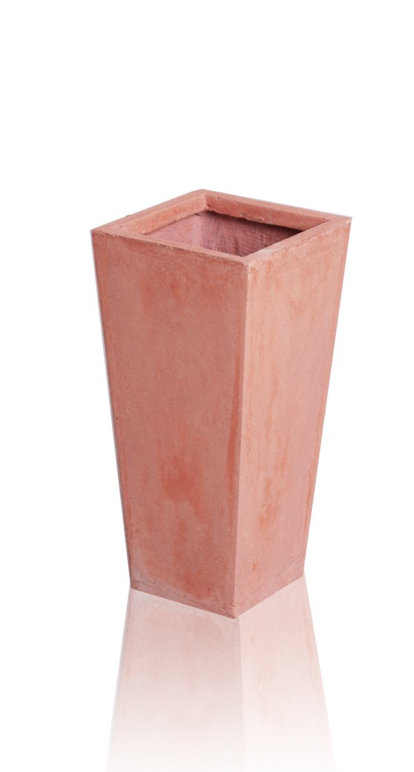 Primrose Terracotta Medium Garden Outdoor Fibrecotta Tall Flared Square Planter H51cm X W24cm X D24cm (20In X 9.5In X 9,5In)