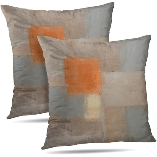 Grey and Beige Pillow Covers Set of 2 18X18 Brown Teal Abstract Art Painting Aesthetic Modern Square Decorative Pillow Covers Soft Throw Pillows for Couch Sofa Bedroom, Set of 2