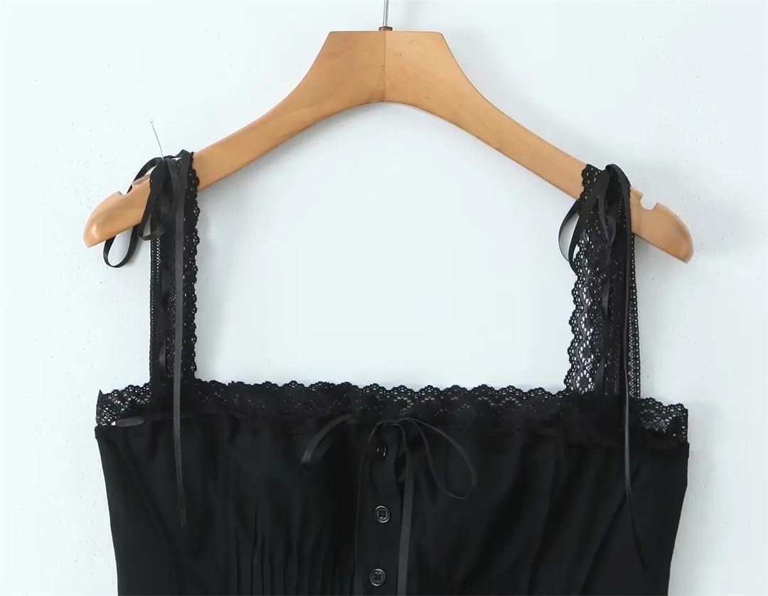 ERFMFKL Débardeur pour femme avec boutonnière en dentelle épissée Coupe ajustée Coton Vacances Haut court pour fêtes