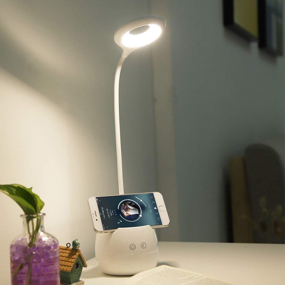 Lampa biurkowa LED z portem ładowania USB, ściemnialna lampa stołowa LED z uchwytem na długopis, dotykowa lampka nocna na biurko Lampa stołowa z 3 trybami do nauki/czytania/biura Double the