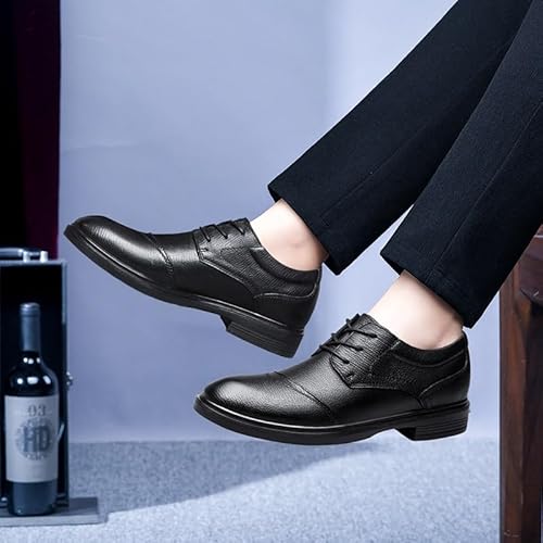 Vestido Oxford Para Homens Lace Up Round Toe Couro Cap Toe Derby Sapatos Sola De Borracha Antiderrap