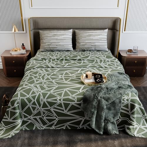 Image of Stoa Paris 100% Cotton Super King Bedsheet with 2 Pillow Covers for King & Double Beds,180TC Printed Bedding Set, Breathable, All-Season Comfort, Lightweight, Urbanscape - Sage Spectrum (274cmx274cm)