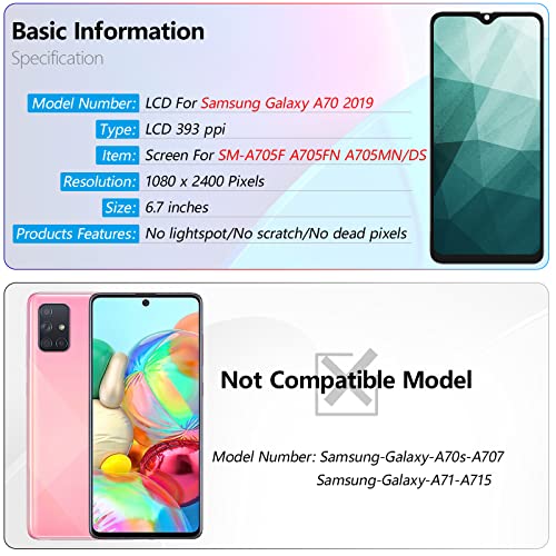 Ywlrong For Samsung Galaxy A70 2019 Screen Replacement Lcd Display Touch Screen For Samsung Galaxy A70 A705 Sm-A705F A705Fn A705Mn/Dsdigitizer Assembly With Repair Tools #TOP2