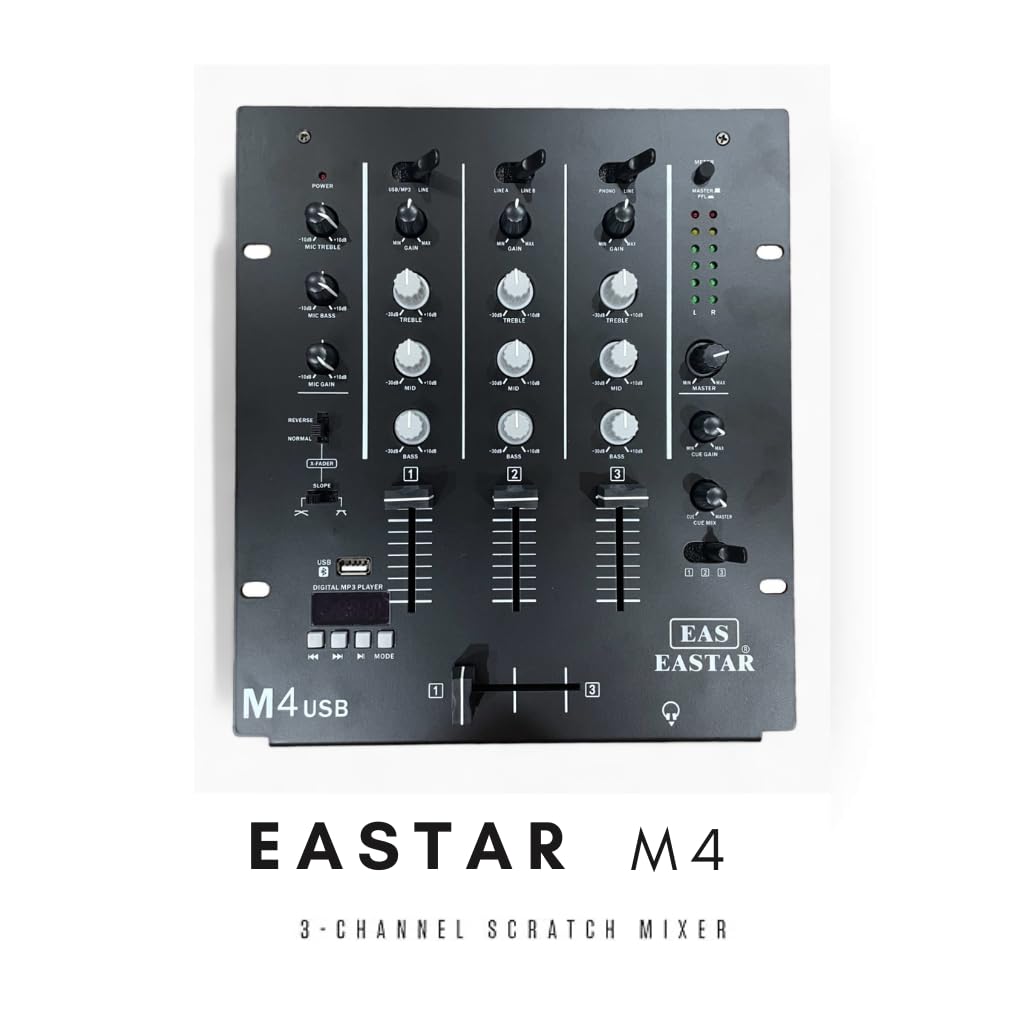 EAS Eastar M4 |3-Channel Rack Mountable DJ Scratch Mixer with 3