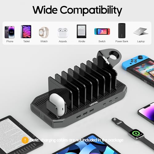 Image of Unitek USB C Charging Station for Multiple Devices Apple - 6 Port MacBook Laptop Charging Dock with Type-C PD 60W Fireproof Fast Charging Stand with Smartwatch & Airpods Holder for iPhone iPad Tablet