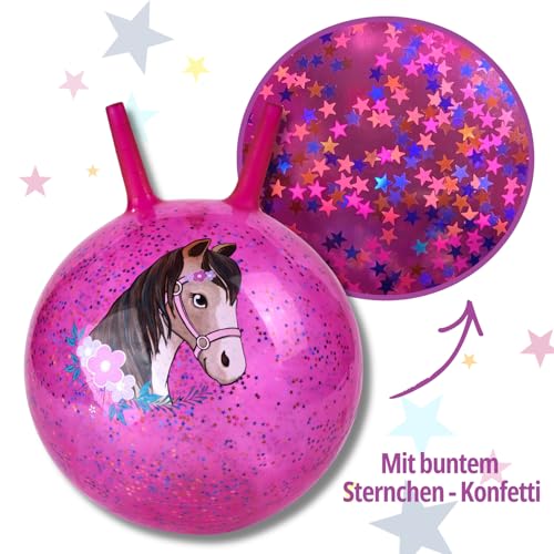 Moses. Glitzernder Pferde Hüpfball, funkelnder Sprungball für Pferdefreunde mit Sternchen-Konfetti Füllung, In-und Outdoor-Spielzeug für Kinder ab 4 Jahren, Pink mit Glitzer