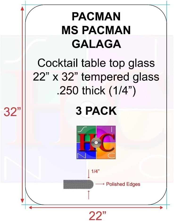 RetroArcade.us 3-Pack Cocktail Table top Glass with 3.5 in Radius: Fits Bally Midway Tables Plus Other aftermarket Arcade Cocktail Tables.